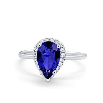 Teardrop Pear Wedding Ring Simulated Blue Sapphire CZ 925 Sterling Silver